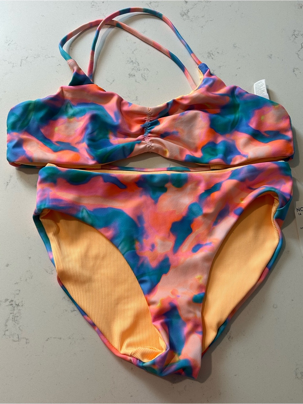 ZELLA KIDS' REVERSIBLE STRAPPY TWO-PIECE SWIMSUIT IN ORANGE ICE HEAT WAVE